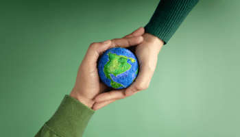 2. Hands cradle a globe against a vibrant green backdrop.