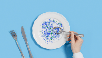 plate and spoon full of microplastics