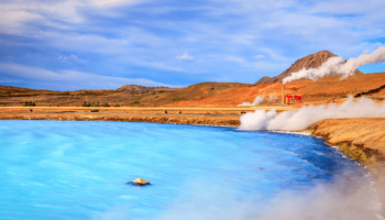 Geothermal power station and hot water lagoon in Iceland