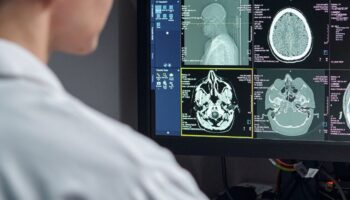 Doctor looking at x-rays on a computer screen