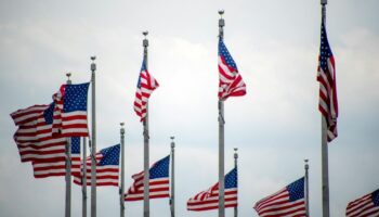 American flags on flagpoles