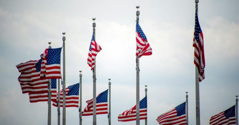 American flags on flagpoles